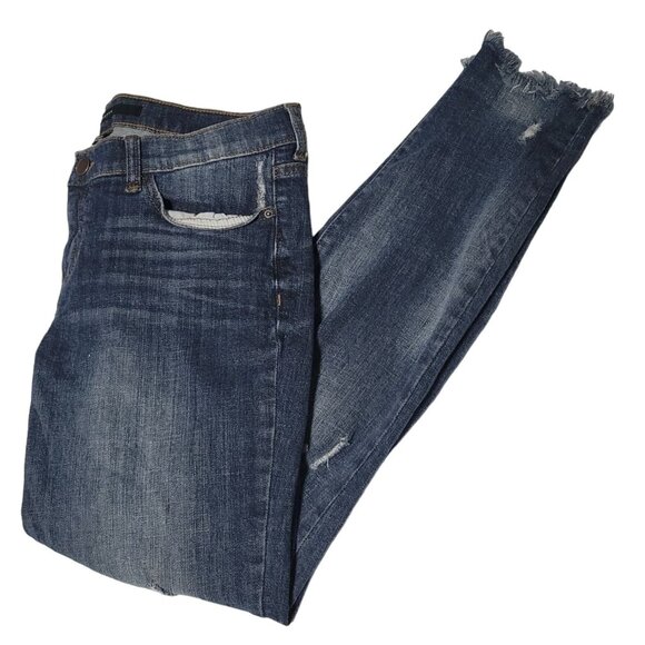 Harper Jeans Womens Size 30 Skinny Low Rise Dark Wash Raw Hem Ripped Denim Pants - Picture 1 of 7